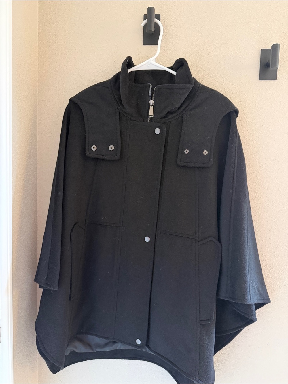Halogen Black Cape-Style Zip & Snap Front Jacket